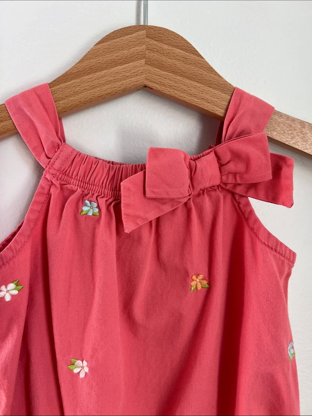 Gymboree | 100% Cotton Coral Baby Bubble Romper Bow Floral Embroidery Size 0-3M